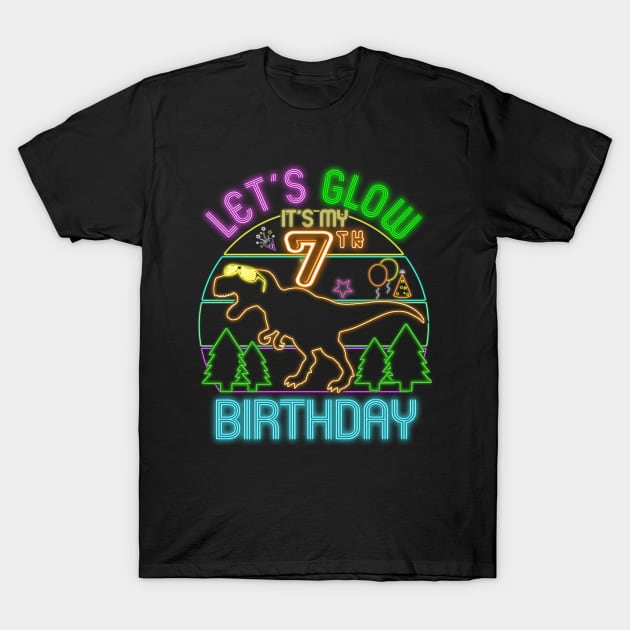 Let's Glow It's My 7th Birthday Dinosaur Glow Party T-Shirt by ruffianlouse